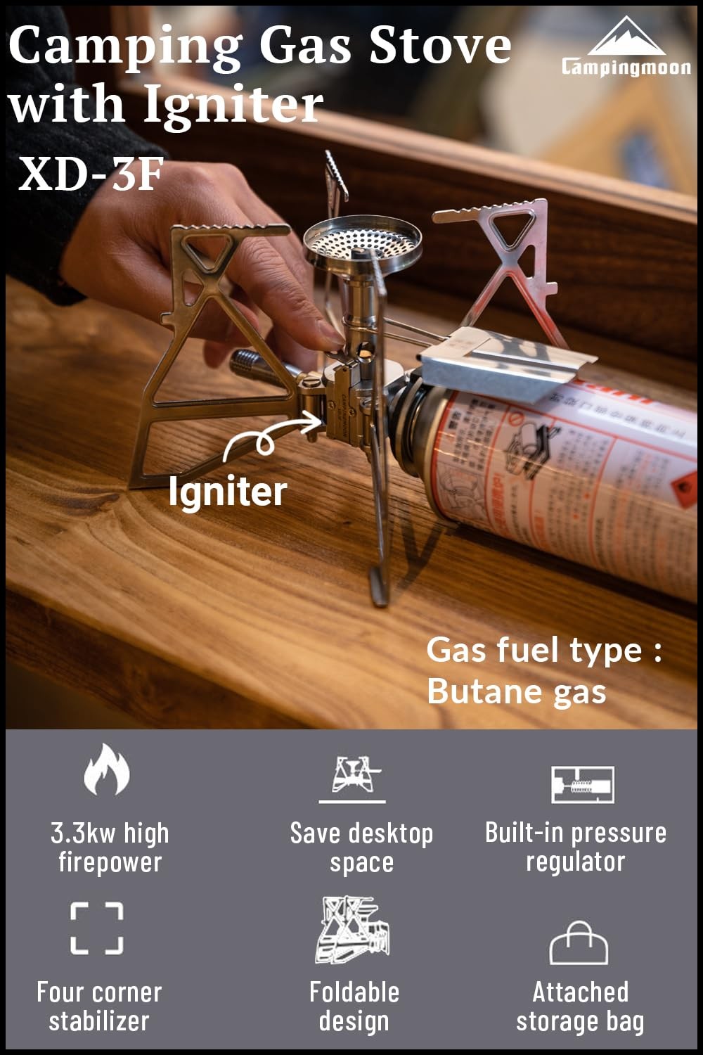 Silver Butane Portable Camping Stove Single Burner Regulator Bag XD3