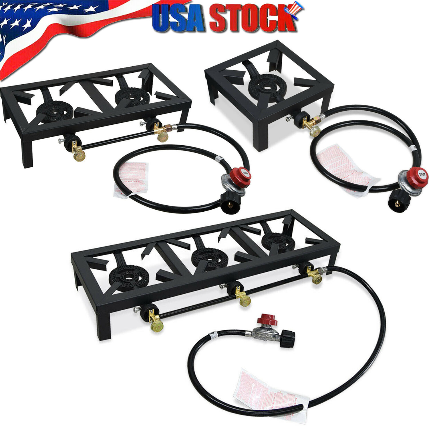Propane Burner Cast Iron LPG Gas Stove Outdoor Camping Cooker & Regulator Hose