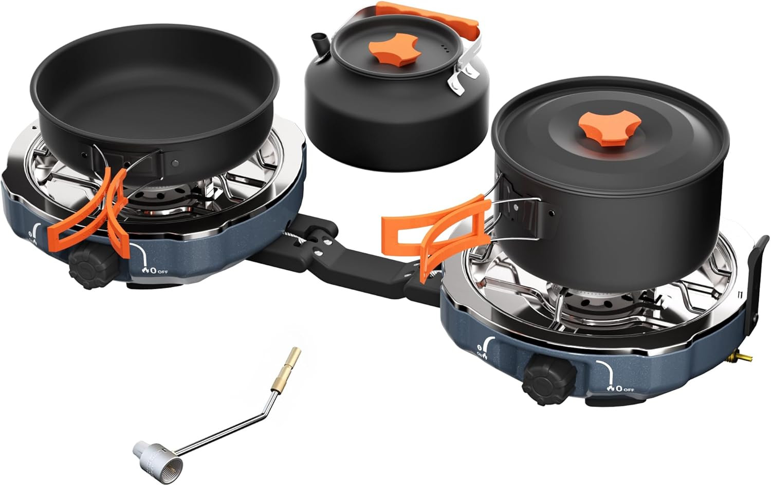 Propane 2 Burner Camping Stove Kit with Camping Cookware, Outdoor Folding Propan