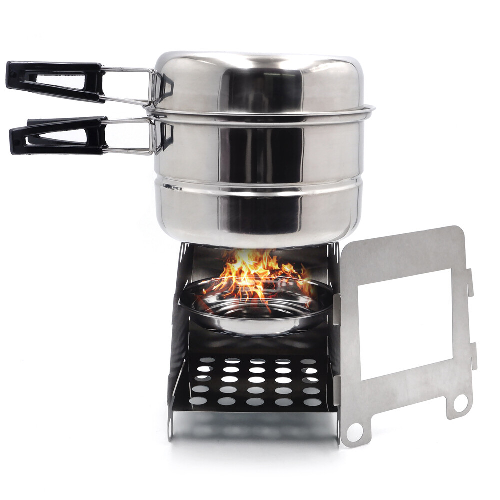 Portable Camping Outdoor Stove Cookware Stainless Steel Cooking Picnic Bowl Pot