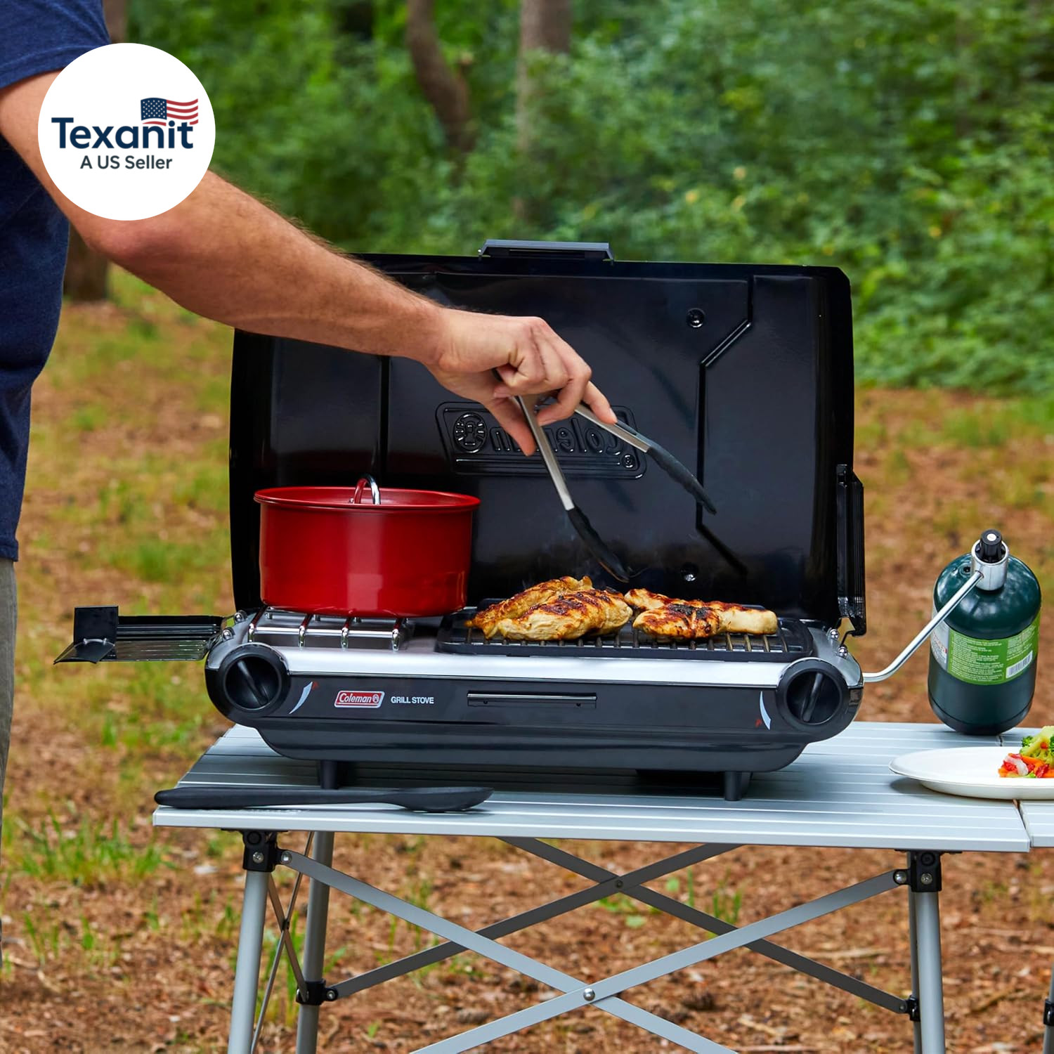Tabletop 2-In-1 Camping Grill/Stove, 2-Burner Propane Grill & Stove with Adjusta