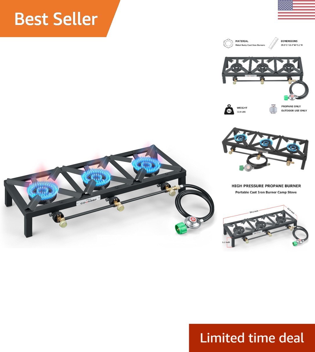 Heavy Duty Propane Camp Stove with 3 Burners – Ideal for Camping and Emergencies