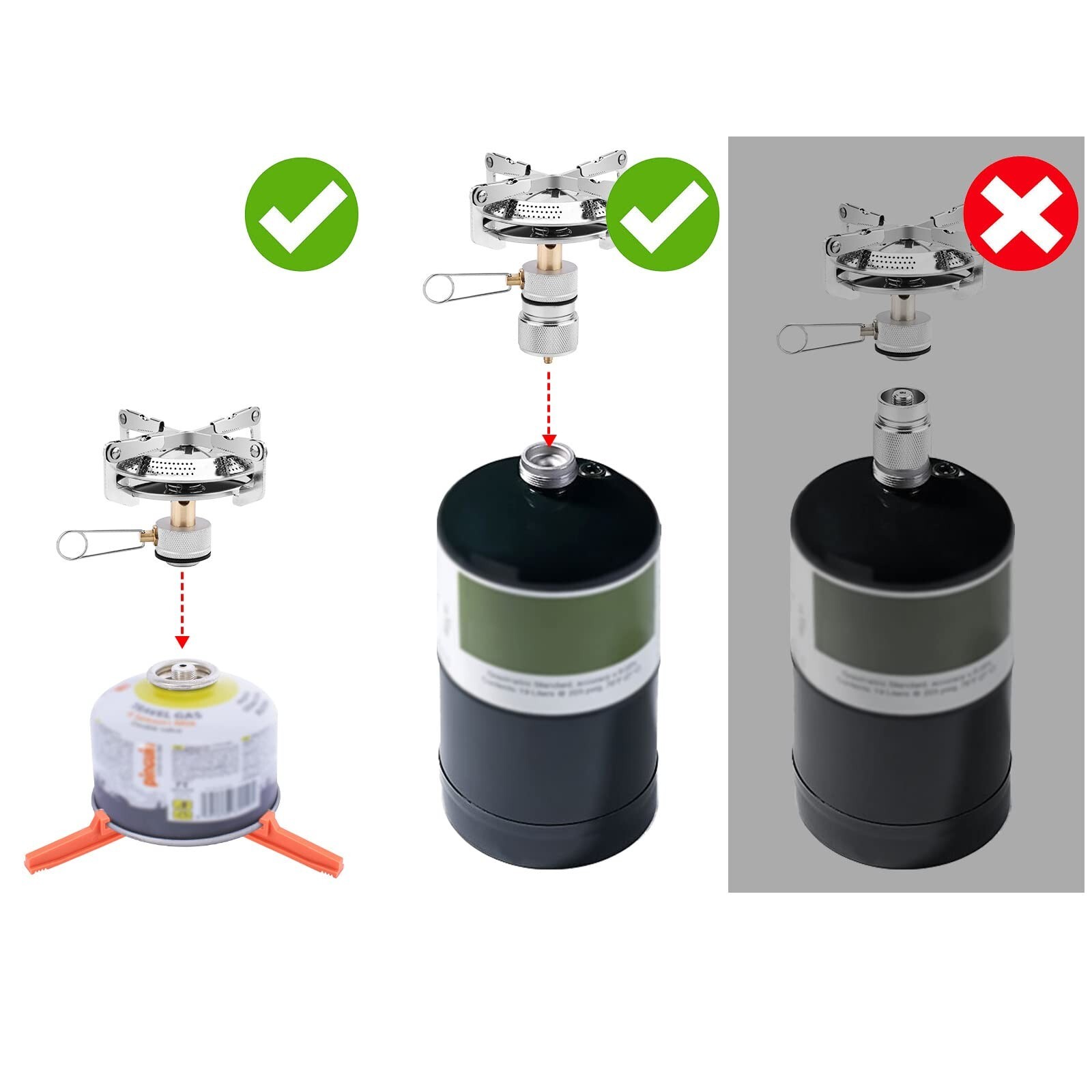 Stove Burner with 1LB Propane Adapter, Fuel Can Canister Stand & Carry Bag