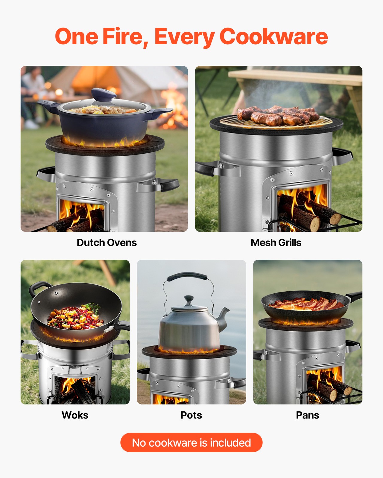 VEVOR Camping Rocket Stove Wood Burning Portable Rocket Stove with Carrying Bag