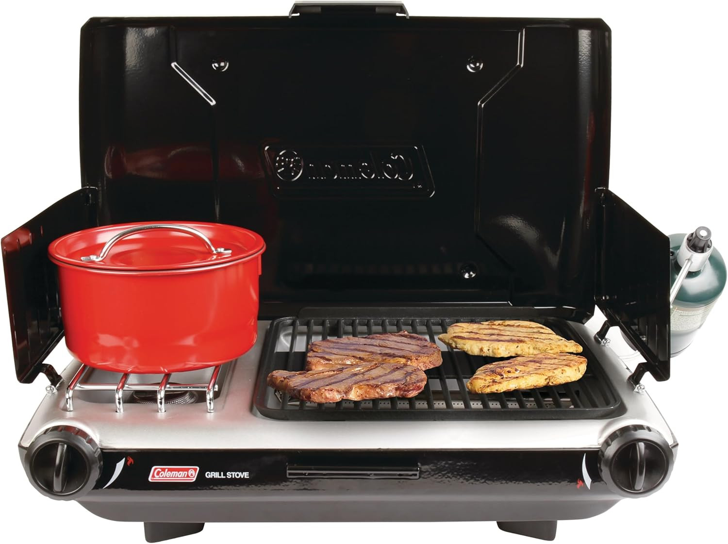 Tabletop 2-In-1 Camping Grill/Stove, 2-Burner Propane Grill & Stove with Adjusta