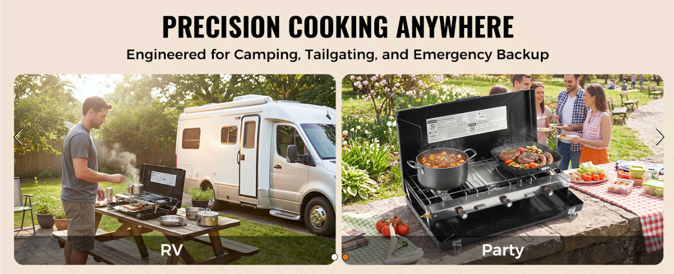 Portable 3-Burner Propane Camping Stove w/ Ignition, 20400 BTU