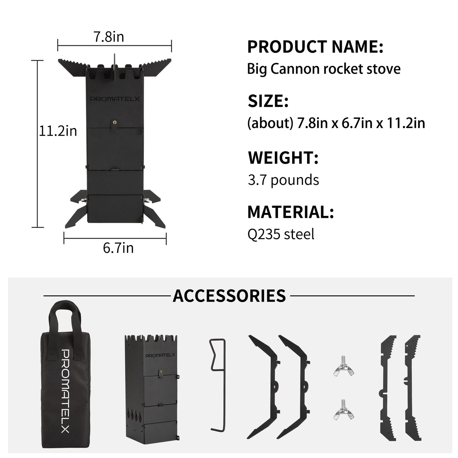 PROMATELX Portable Rocket Stove, Wood-Burning Stove & Small, Black