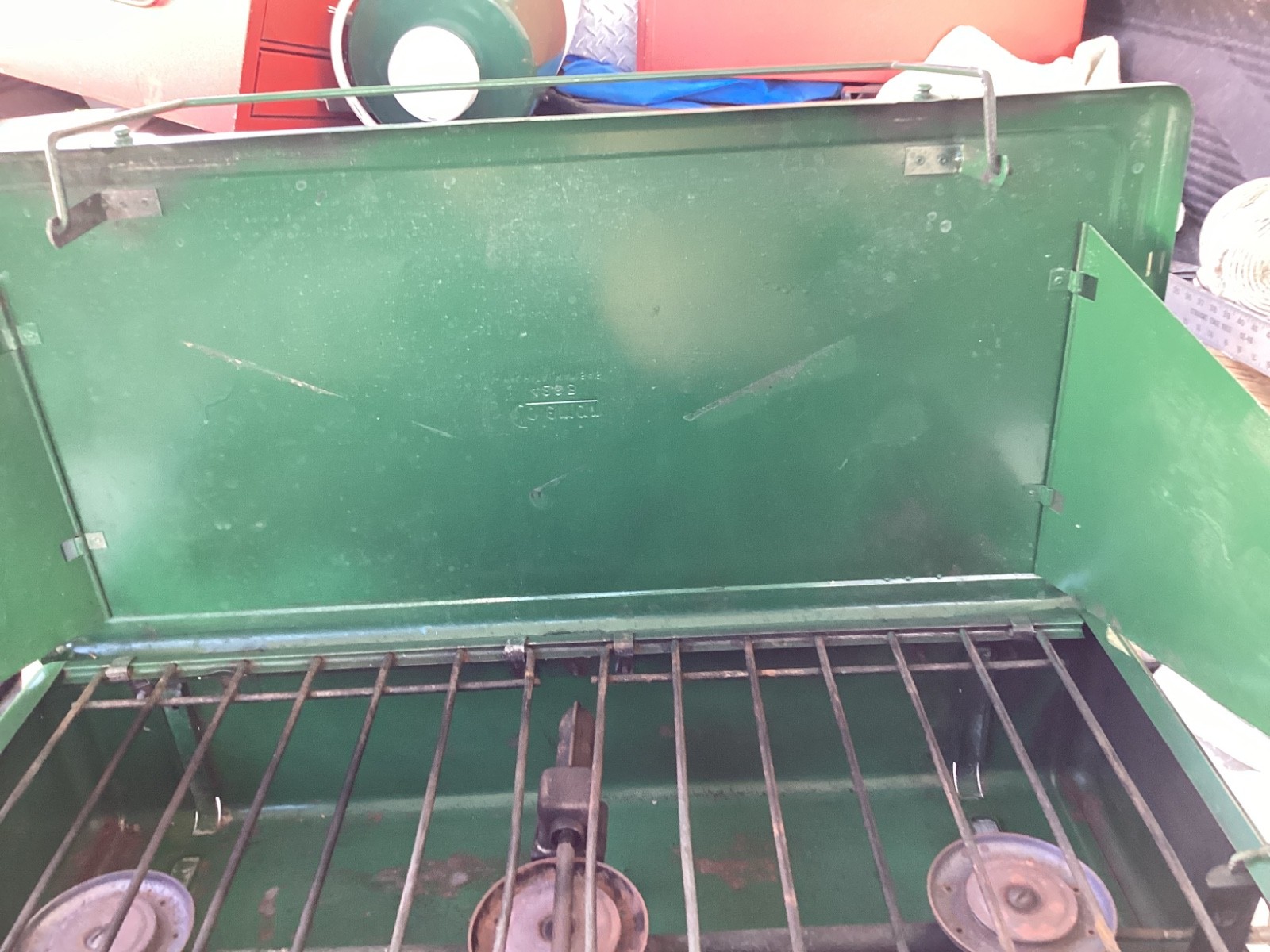 Vintage Coleman Model 426B Triple 3 Burner Green Gas Camping Stove