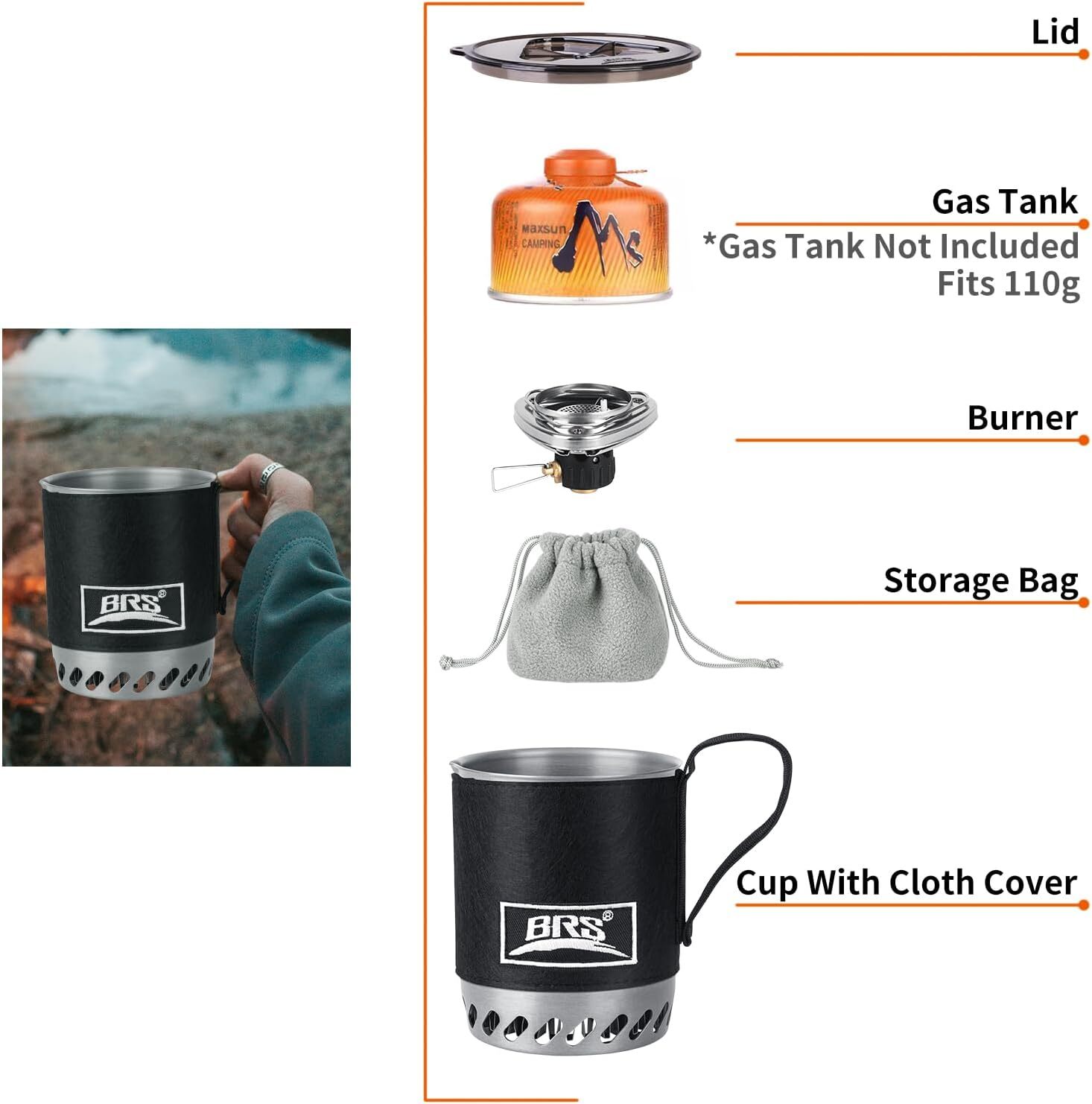 Brs-61 Camping and Backpacking Stove Cooking System 1500W Personal Cooking with