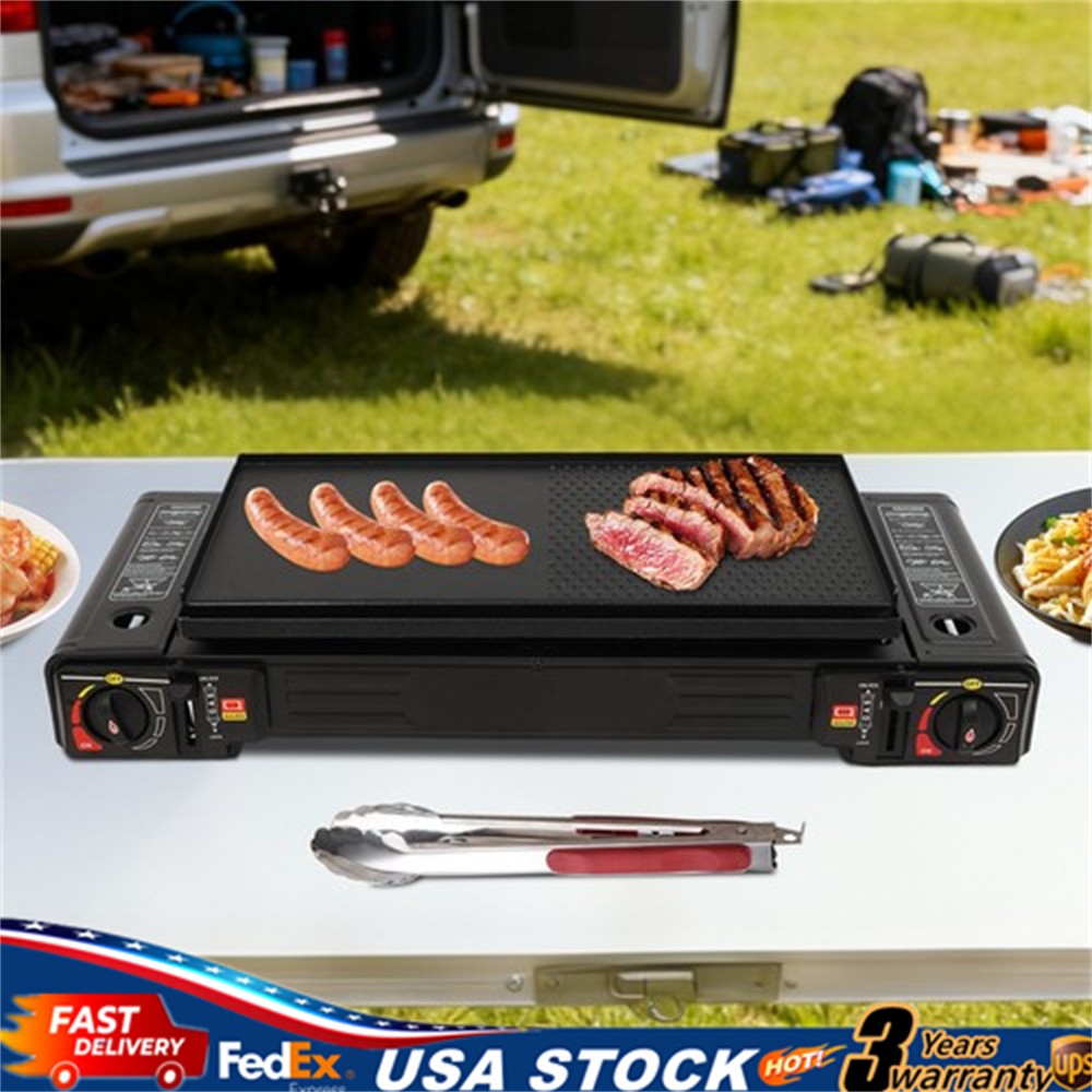 Portable 2-Burner Butane Camping Stove for Outdoor Cooking with Carrying Case