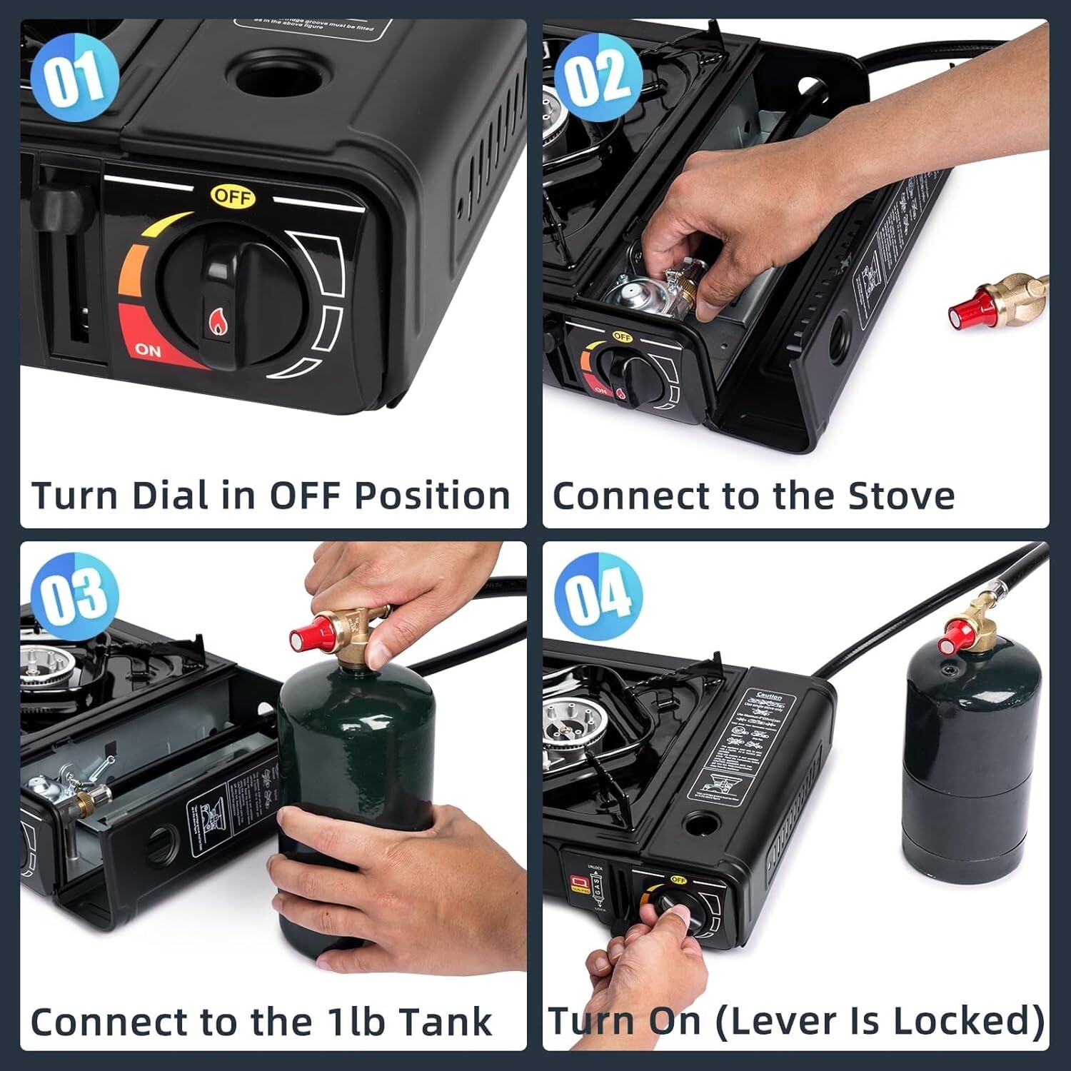 Black Dual Fuel Stove Portable Camping Stove W/ Case & Propane Regulator Hose #