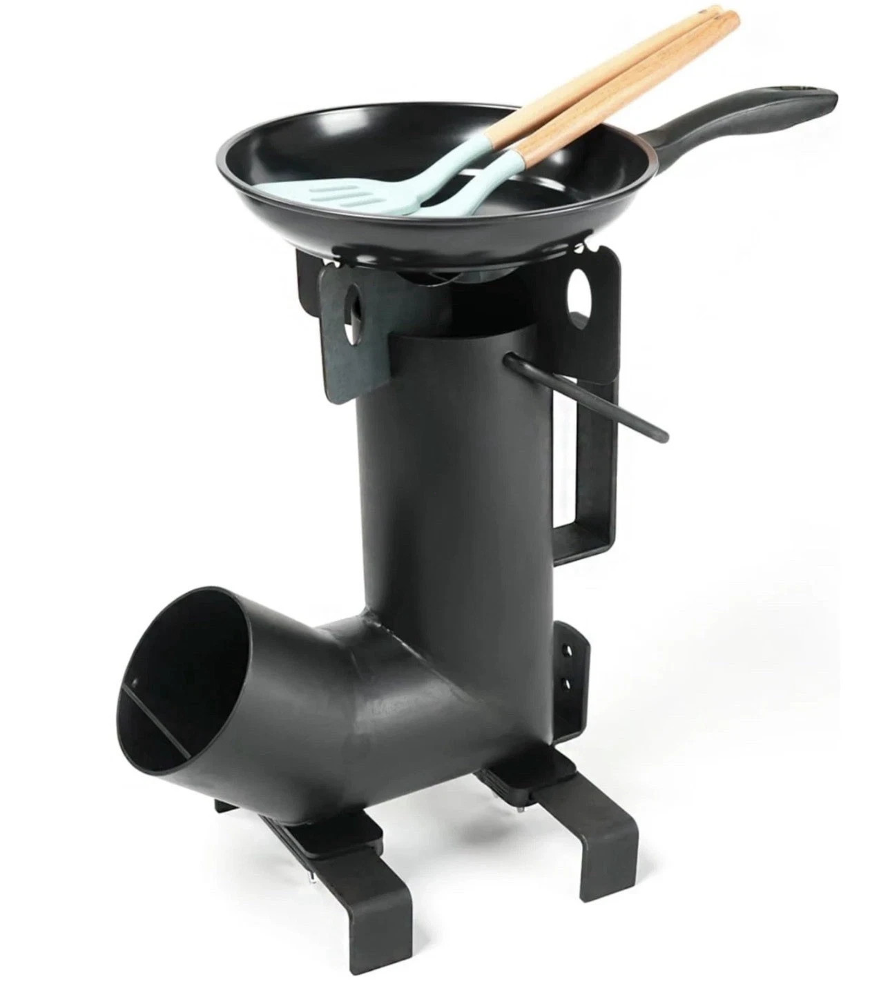 Wood Burning Rocket Stove, Camping Rocket Stove for Outdoor Cooking with Skillet