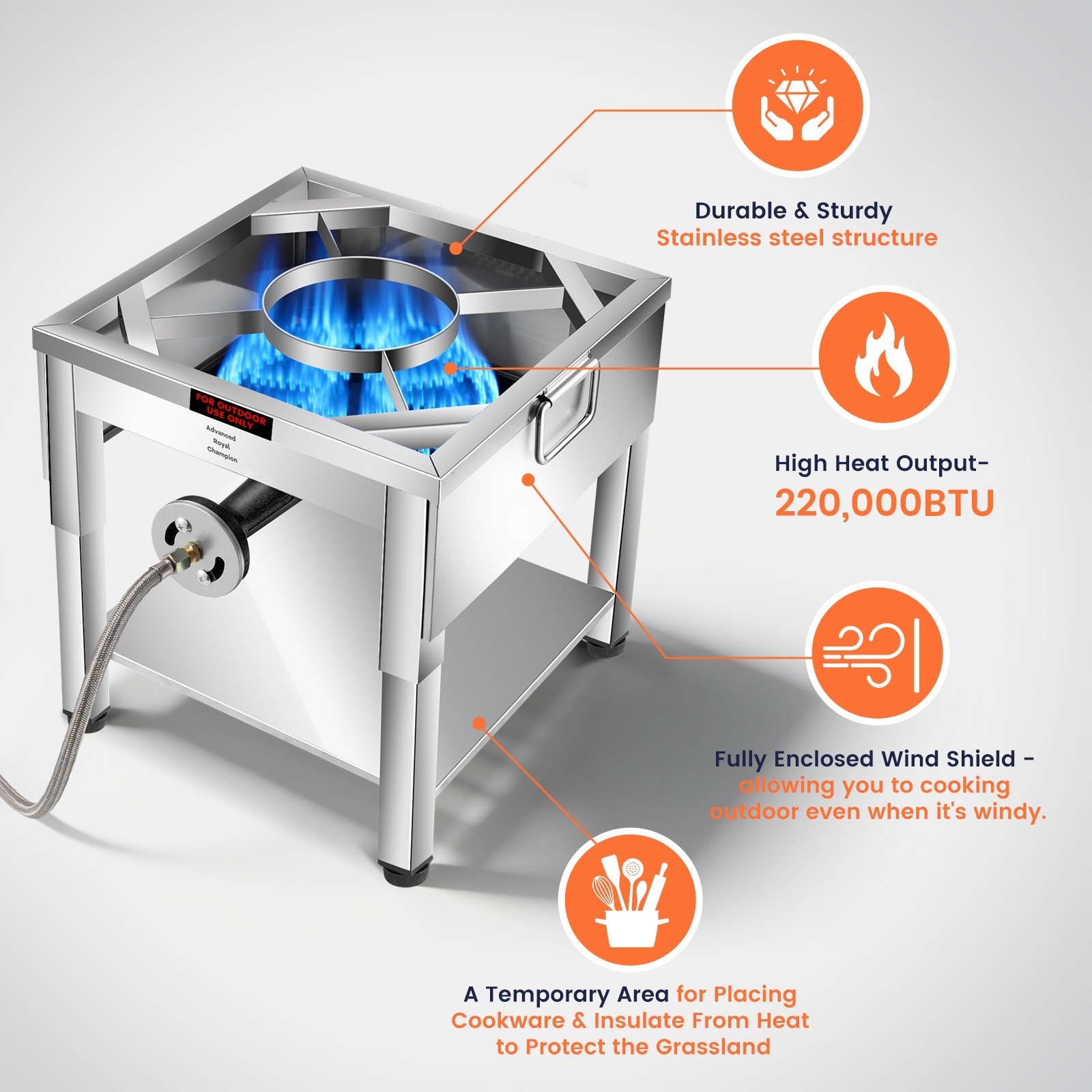 ARC Single Burne Propane Stove Stainless Steel Outdoor Burner with Foldable Legs