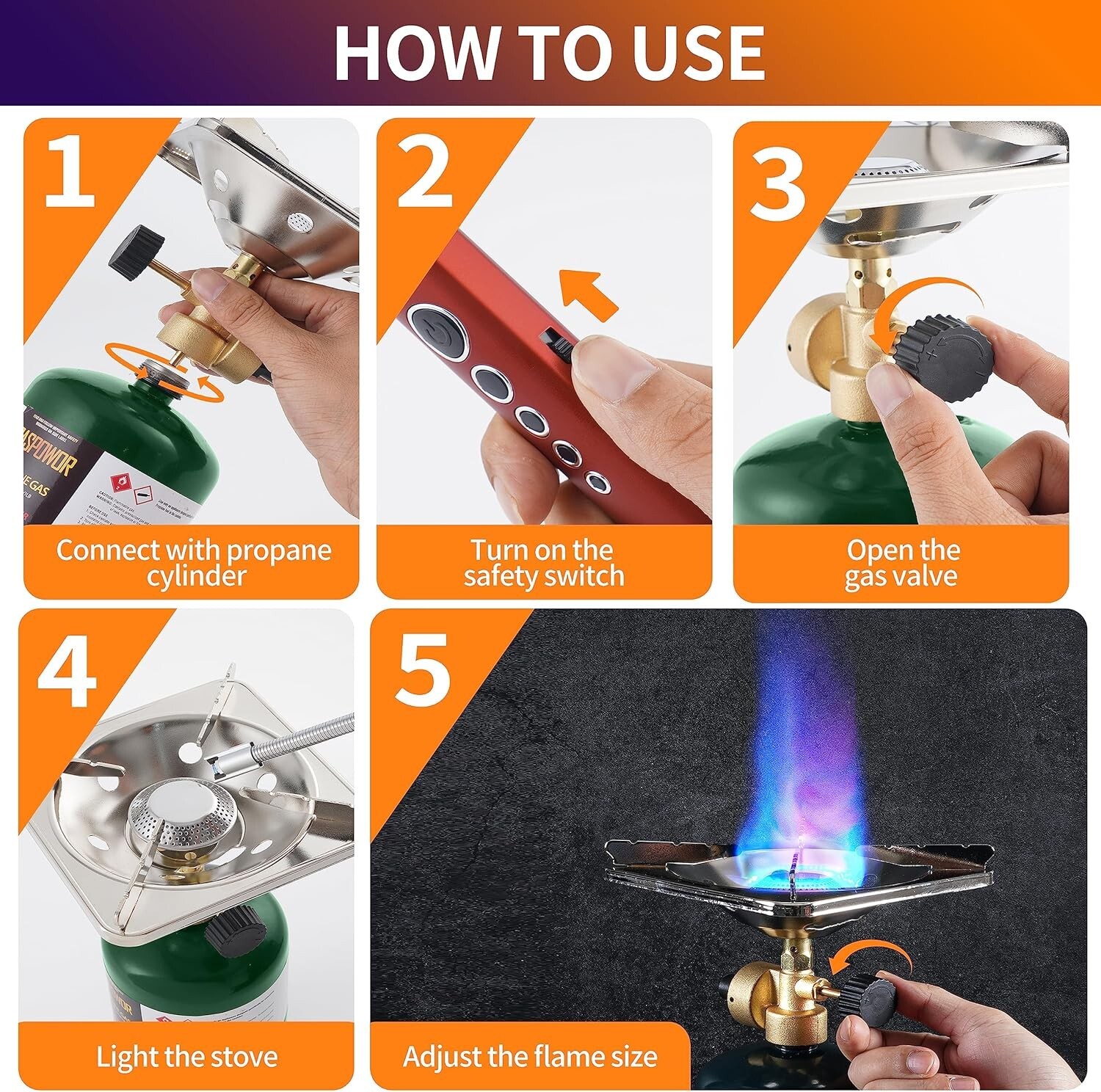 Camping Propane Stove, Single Burner Propane Stove, Portable Bottle Top