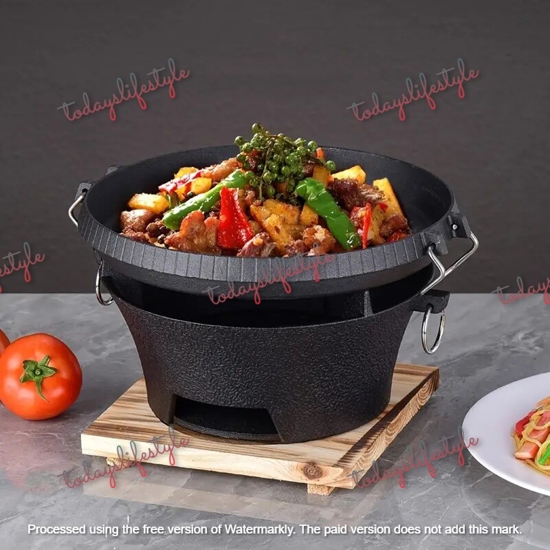 1 Set x Cast Iron Outdoor Barbecue Charcoal Stove, Top Diameter 23cm or 28cm