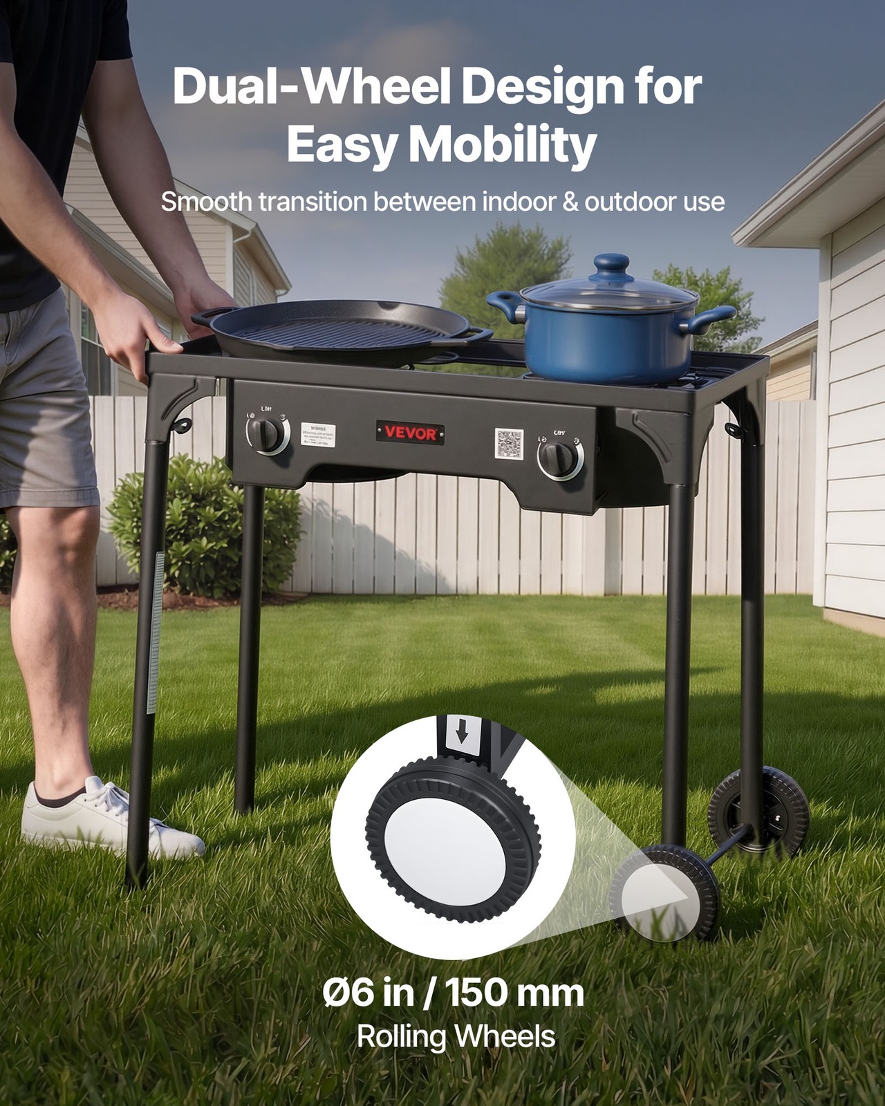 VEVOR 2 Burner Propane Gas Stove 150000 BTU Outdoor Camping Cooker with Wheels
