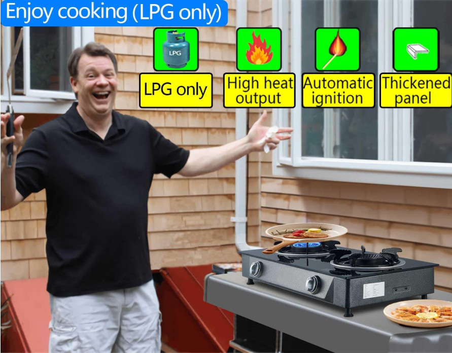 Cocina de gas propano de 2 quemadores con encendido automático, 26 000 BTU, para