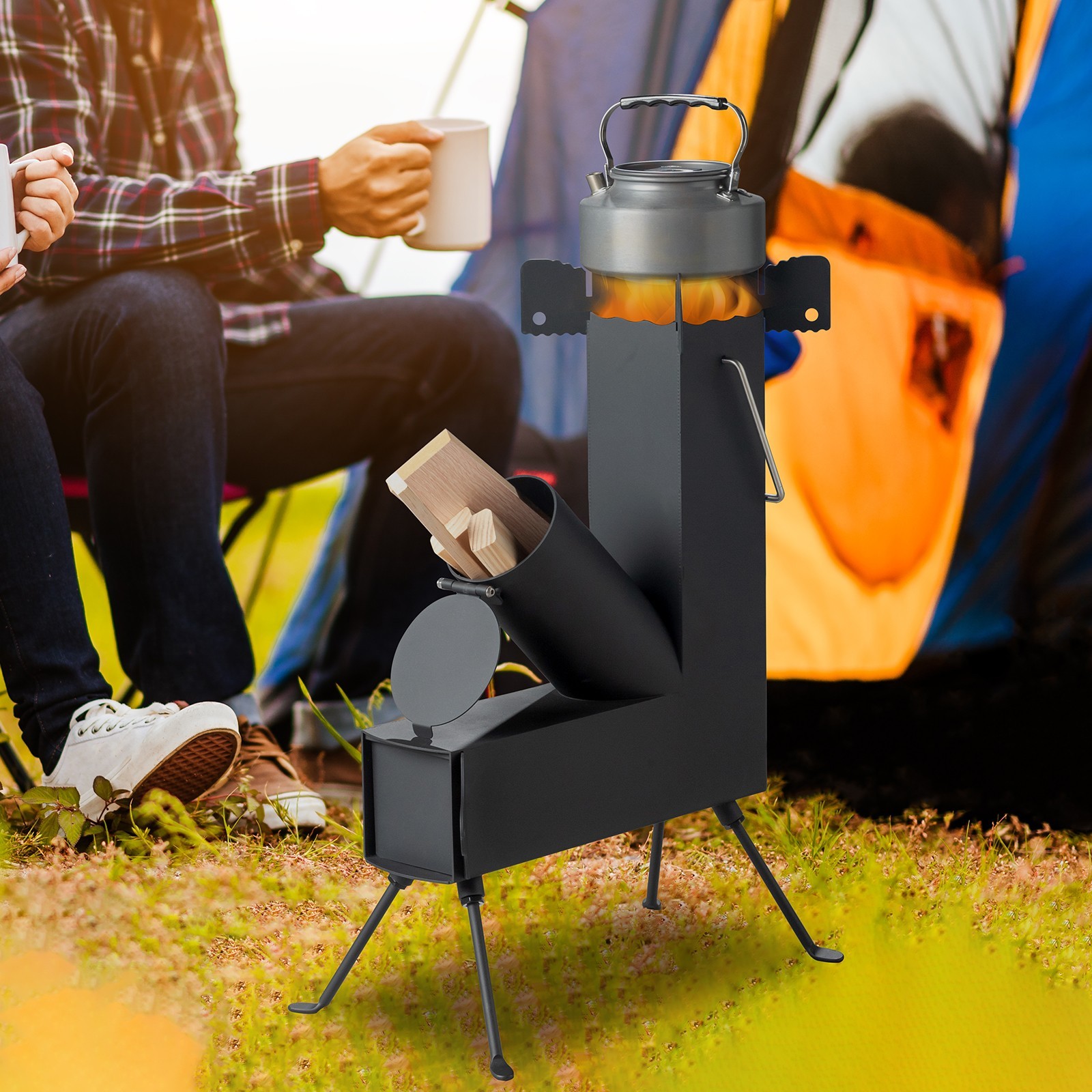 Portable Rocket Stove Wood Burning Camping Tent Heater Survival Cooking Stove