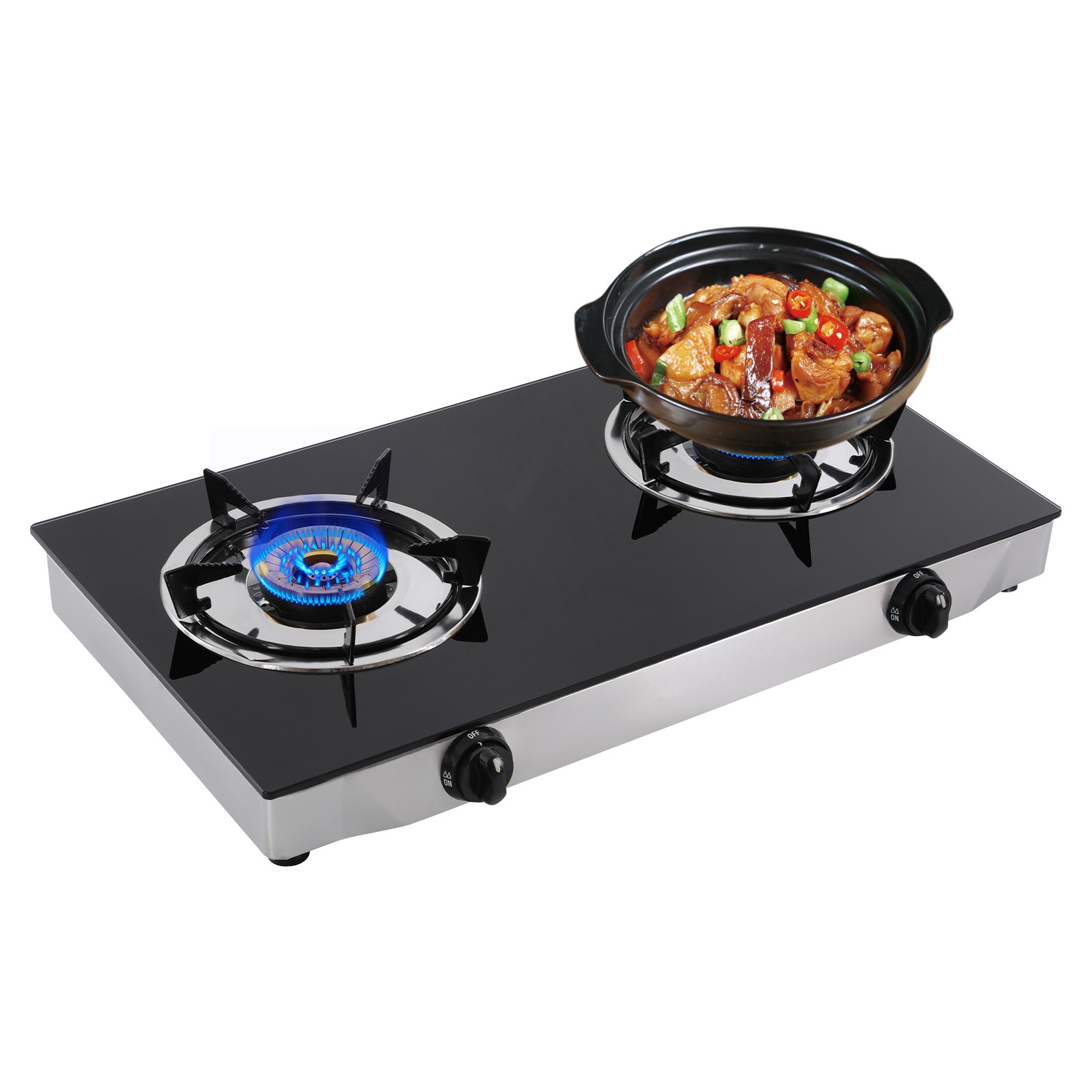 2-Burner Gas Stove Countertop Portable Auto Ignition Stove 28.35×14.96×3.15 inch