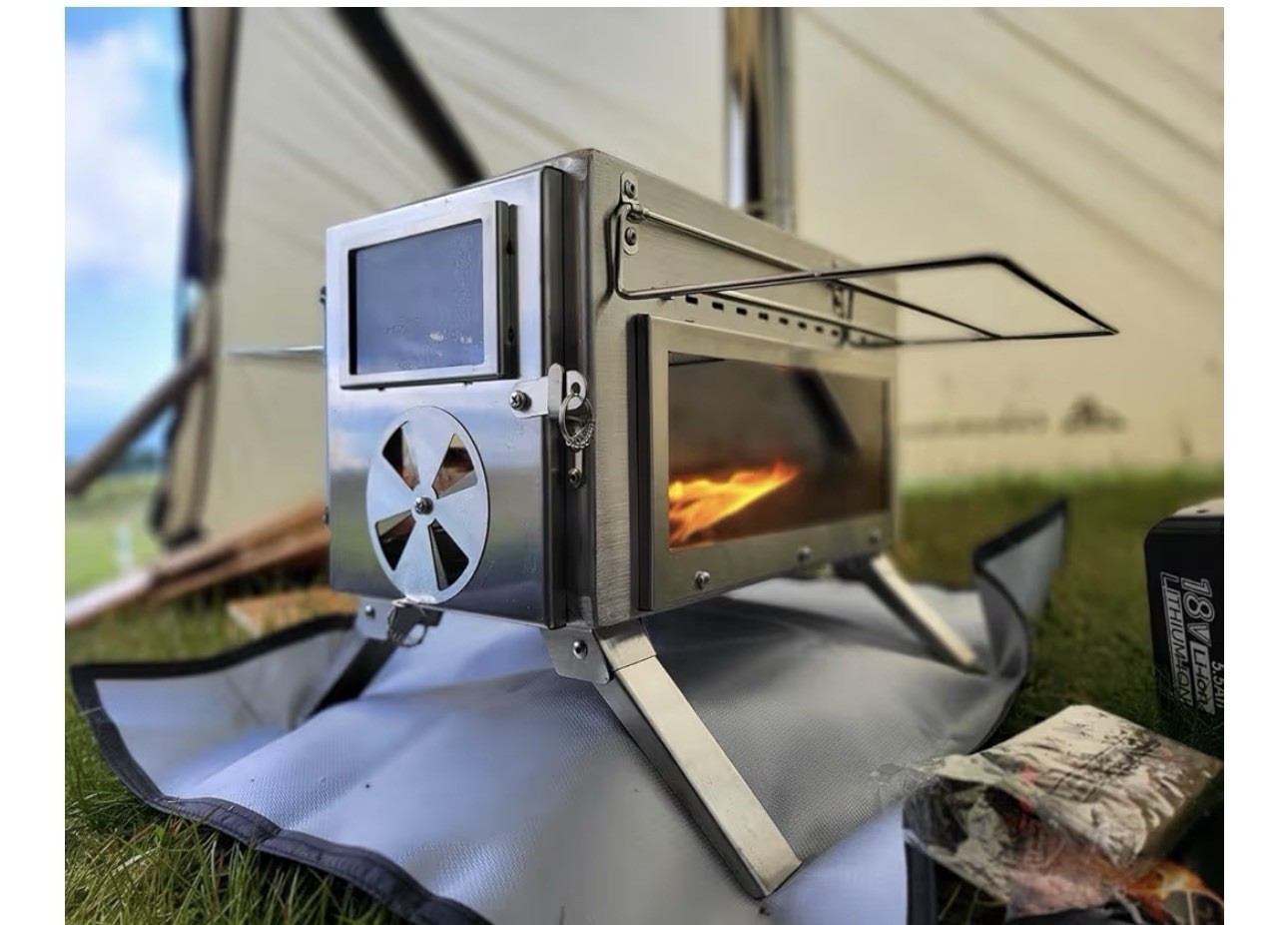Portable Camping Wood Stove with View Glass and Cooking Function, 8 Stainless…