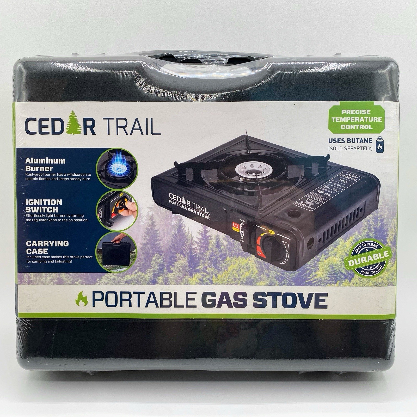 Cedar Trail Portable Butane Gas Stove w/Carry Case Ignition Switch, Temp Control