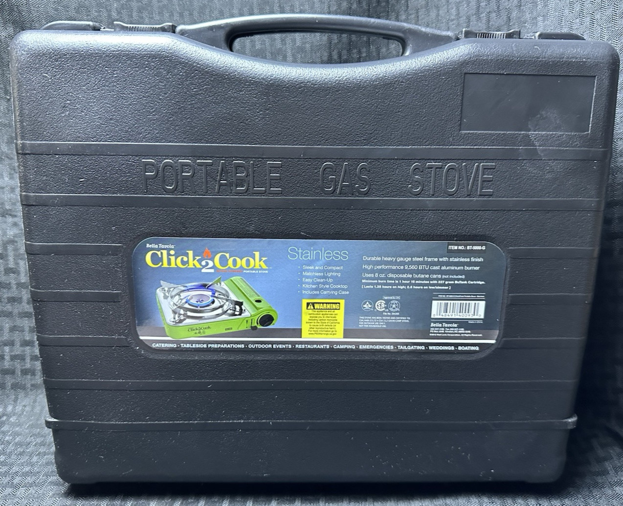 Bella Tavola Click2Cook Butane Powered Stainless Portable Gas Stove NIB #BT5000G