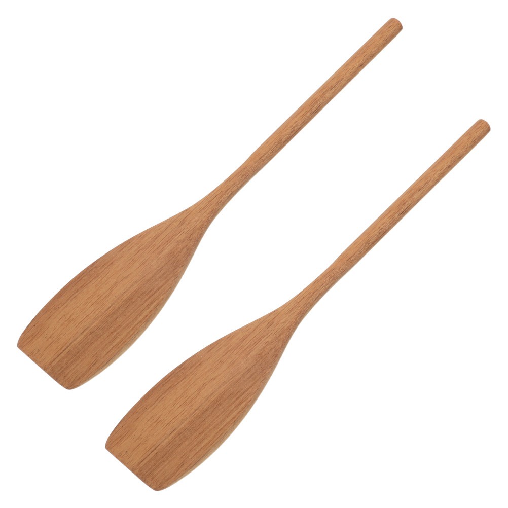 2pcs Wooden Kitchen Flat Spatula – Long Handle Mixing Spoons for Baking,