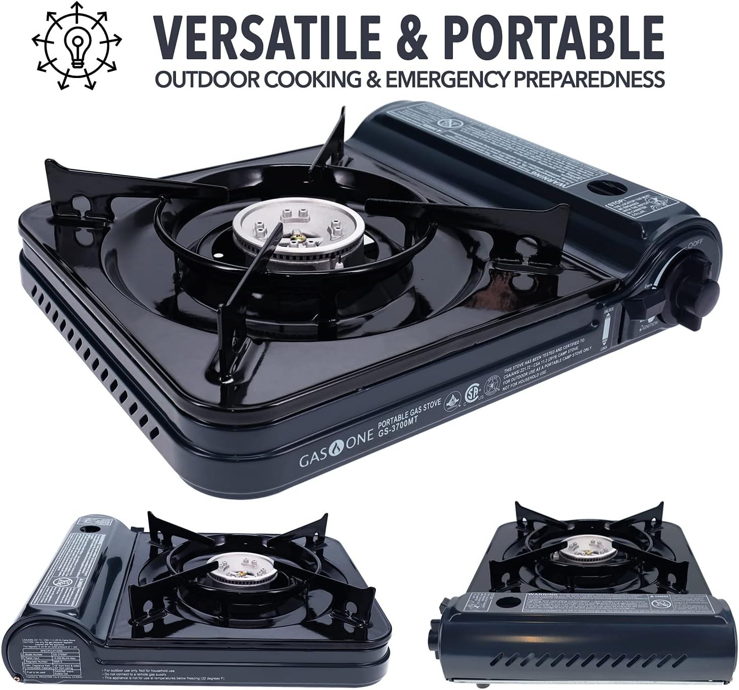 Lightweight Portable Butane Stove 10,000 BTU Midnight Color with Safety Features