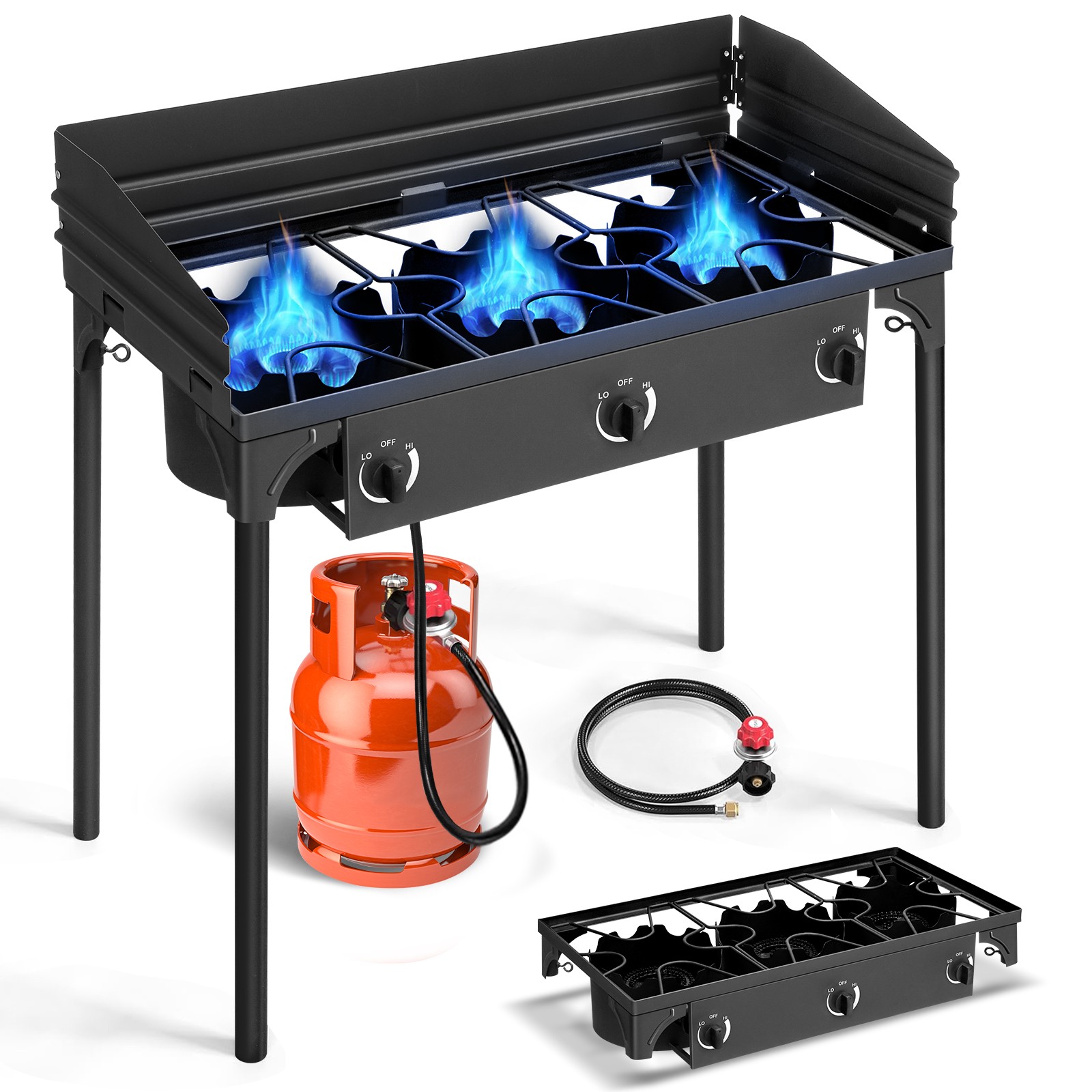 225000 BTU Powerful Three Outdoor Camping Gas Propane Stove with Removable Legs