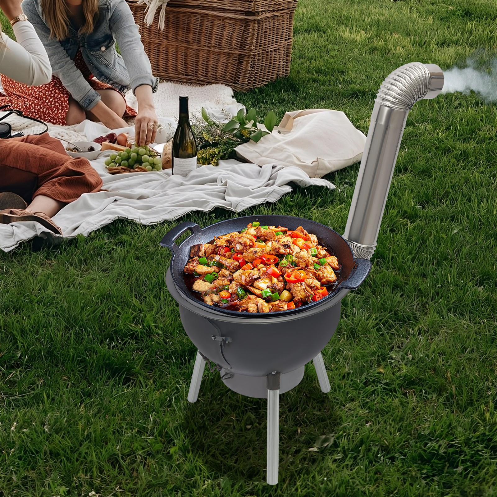 Wood Burning Stove with Grill Rack Charcoal Grill Camping Rocket Stove Outdoor
