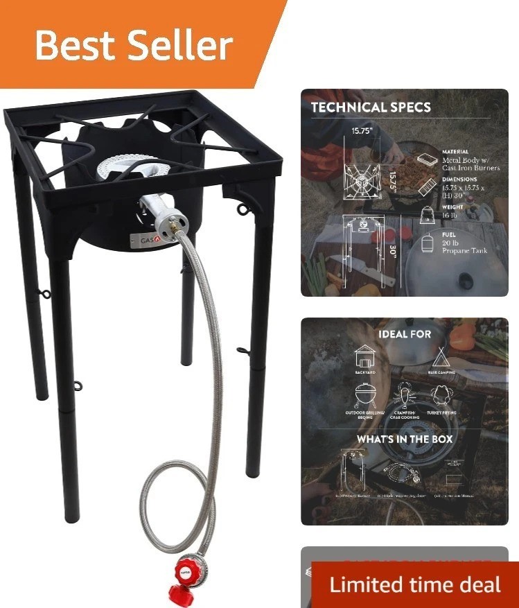 High Output Propane Burner with Safety Regulator and Adjustable Height