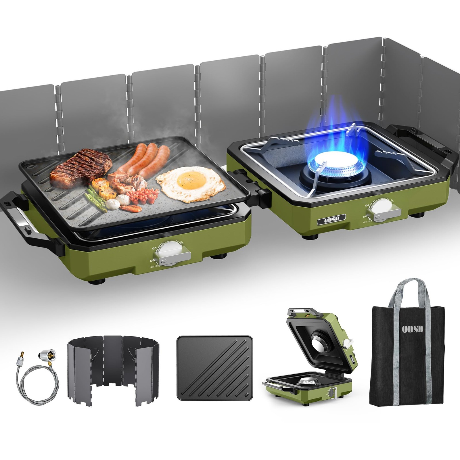 2 Burner Camping Stove with Windshield, 20000 BTU Propane Camp Stove, Portabl…