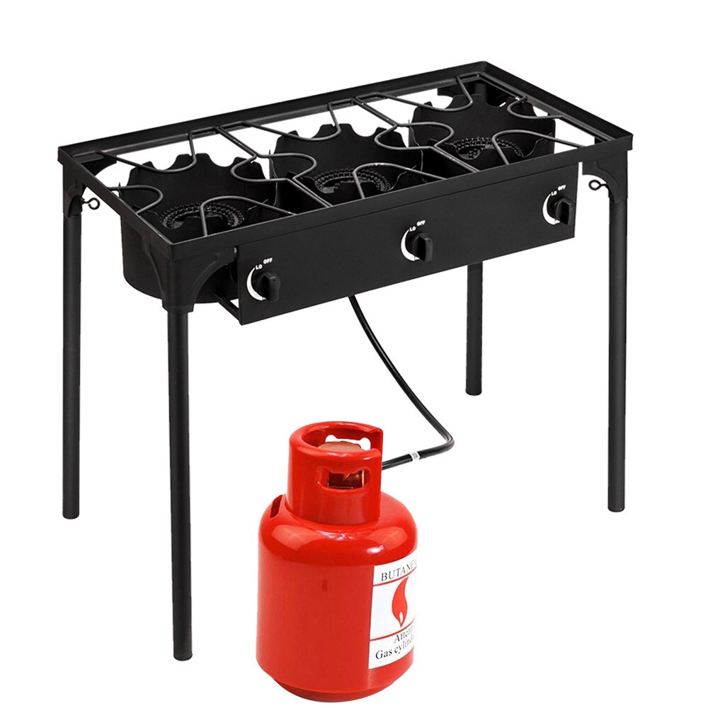 Portable Propane 3 Burner Gas Cooker 225,000-BTU Outdoor Camping Stove Pot Grill