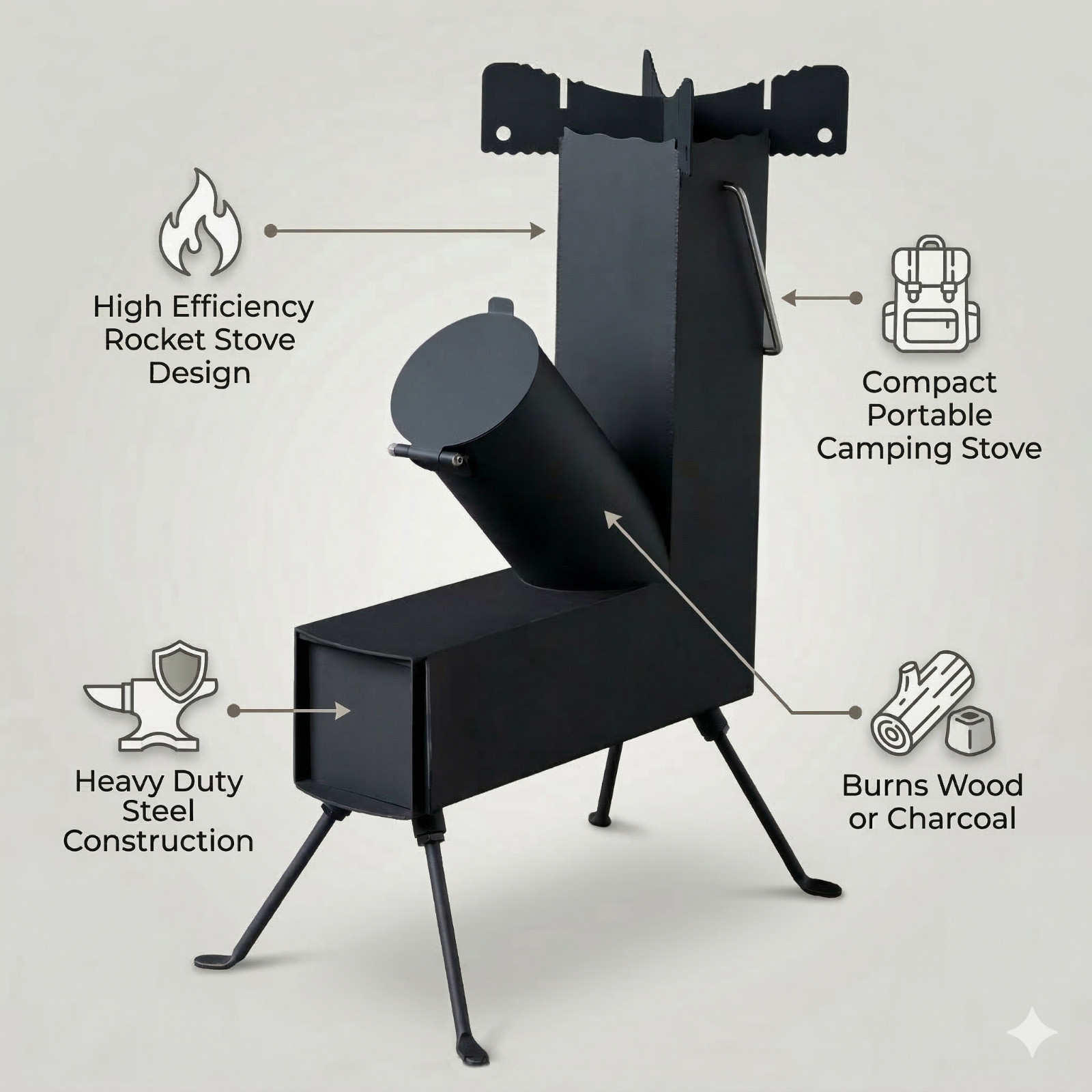 Portable Rocket Stove Wood Burning Camping Tent Heater Survival Cooking Stove