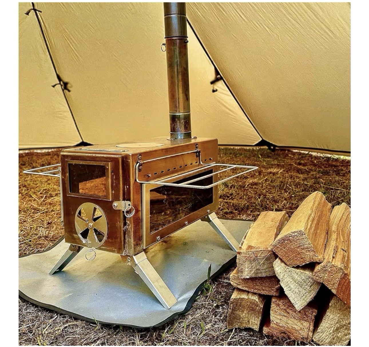 Portable Camping Wood Stove with View Glass and Cooking Function, 8 Stainless…