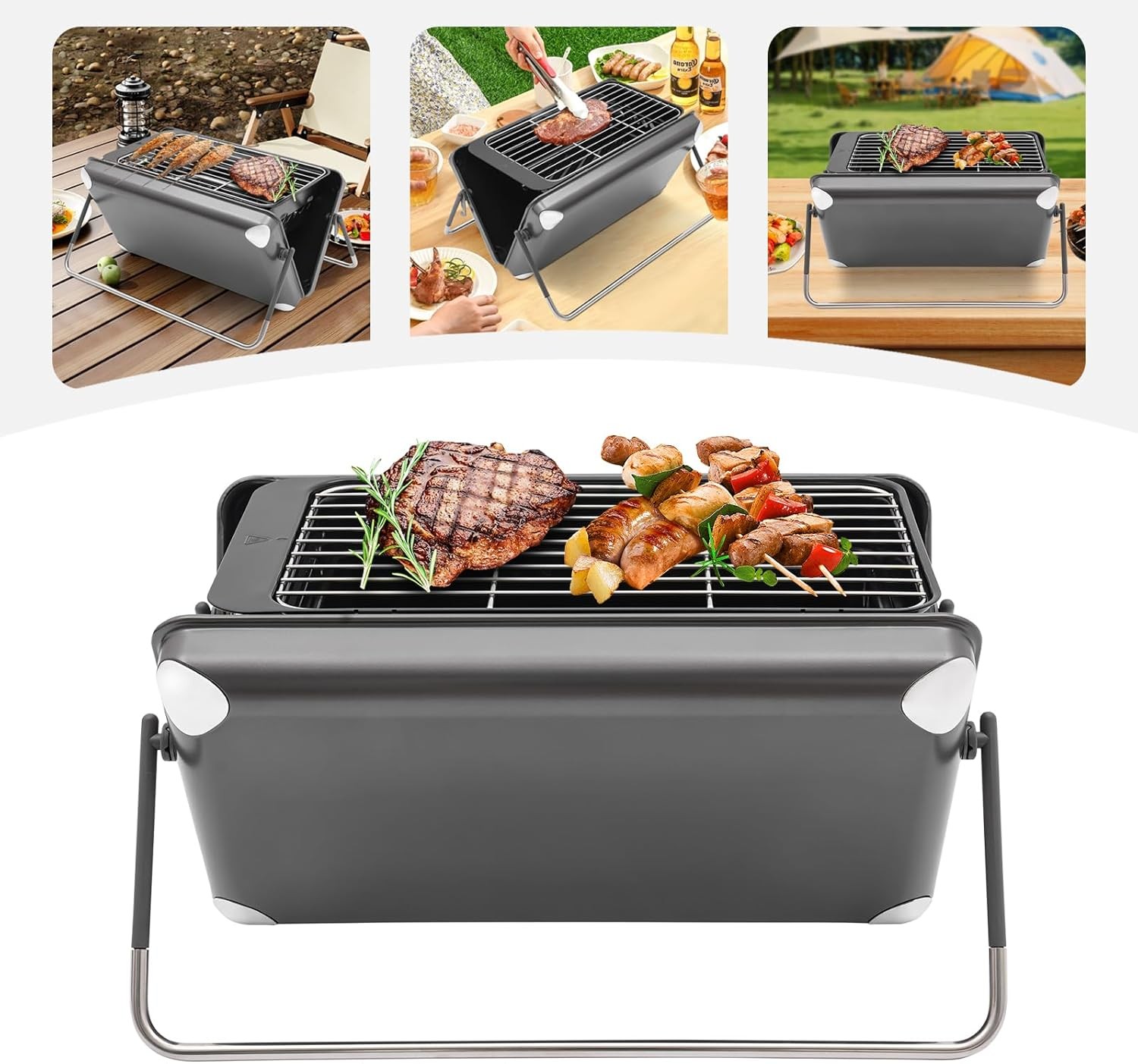 Portable Camping Stove, Charcoal & Gas 2-in-1 Portable Camping Grill Black