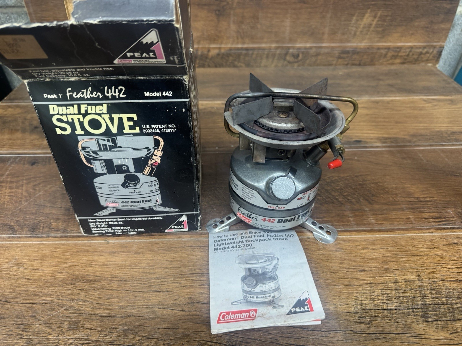 Vintage Coleman Peak 1 Feather 442 Camp Stove 7/94 with Box and Manual Clean