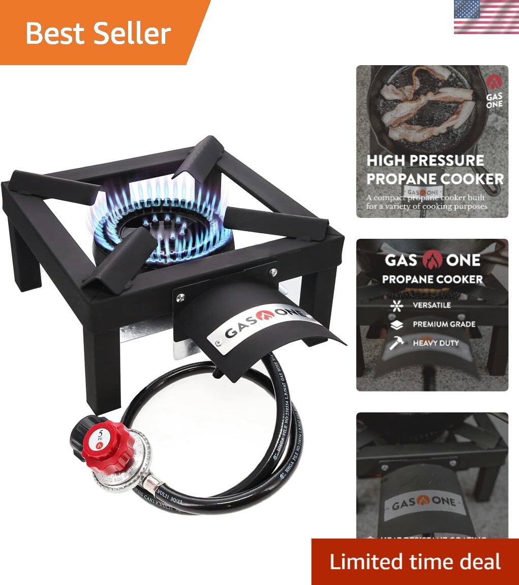 High-Output Outdoor Propane Burner with Heat Shield – Camping Tailgating Cooker