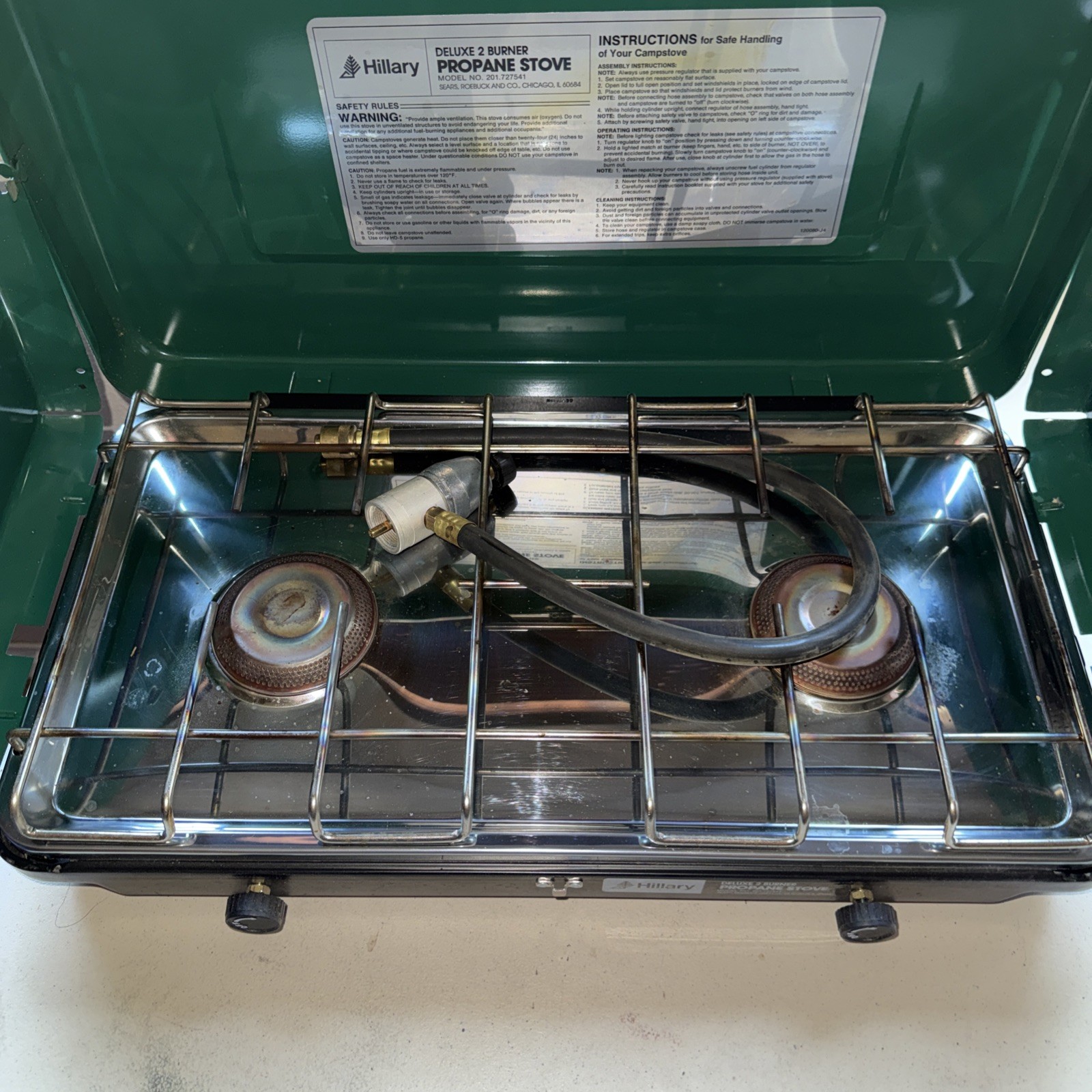 Vintage Sears Hillary FieldGear 10,000 BTU 2-Burner Propane Camping Stove EUC
