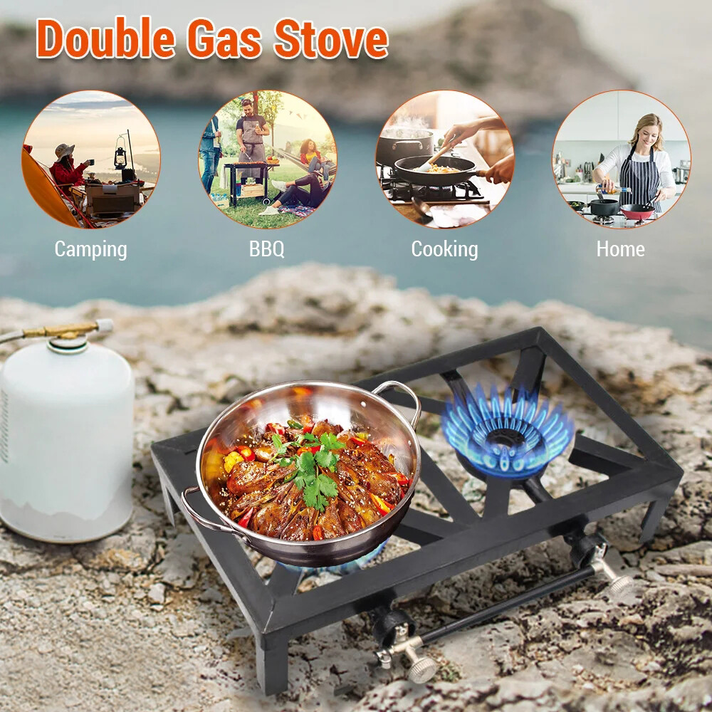 1/2/3 Stove Portable Camping Gas Stove Cast Iron Propane Burner Single/Dual Fuel