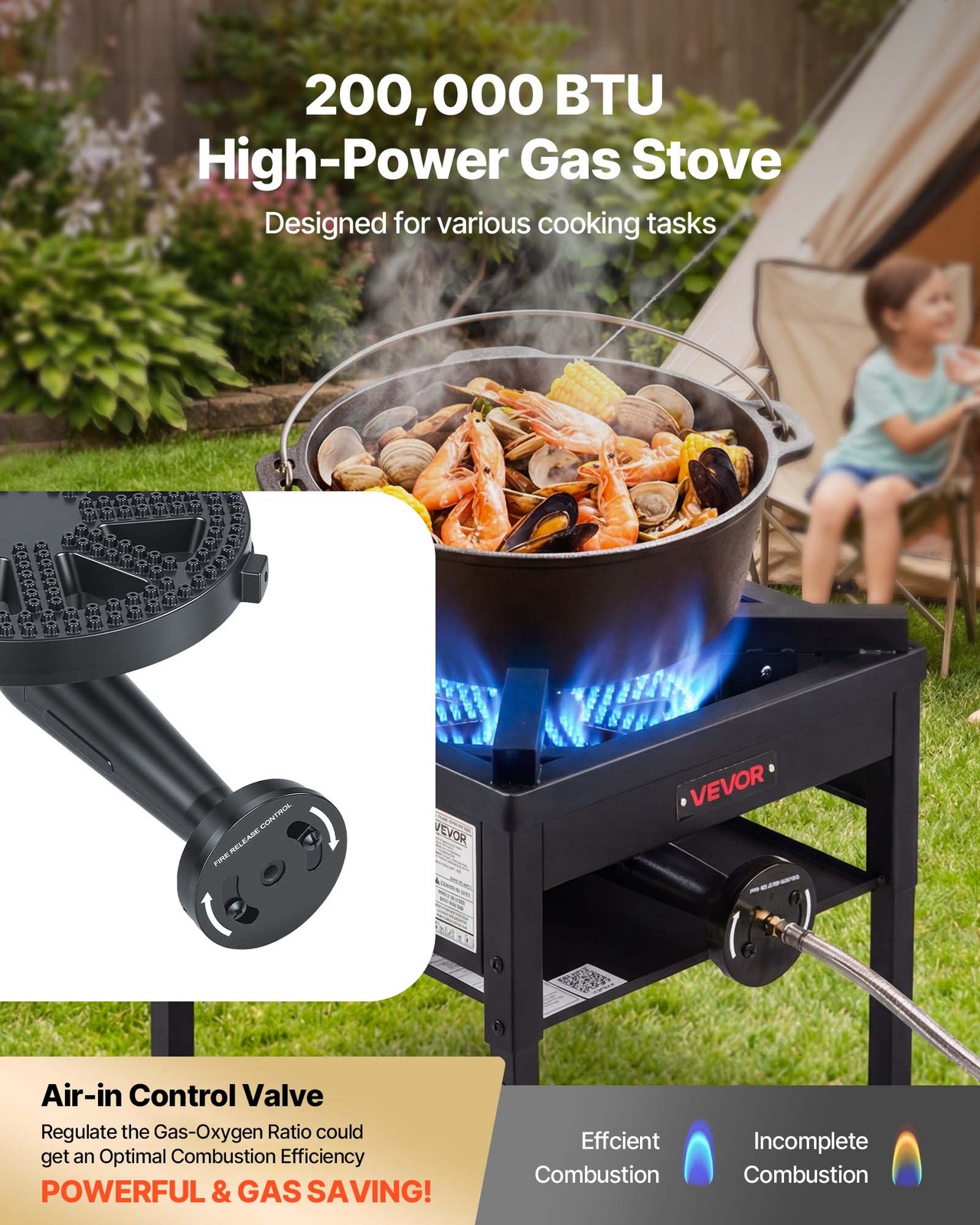 VEVOR Single Burner Propane Gas Stove 200000 BTU Outdoor Camping Cooker for BBQ