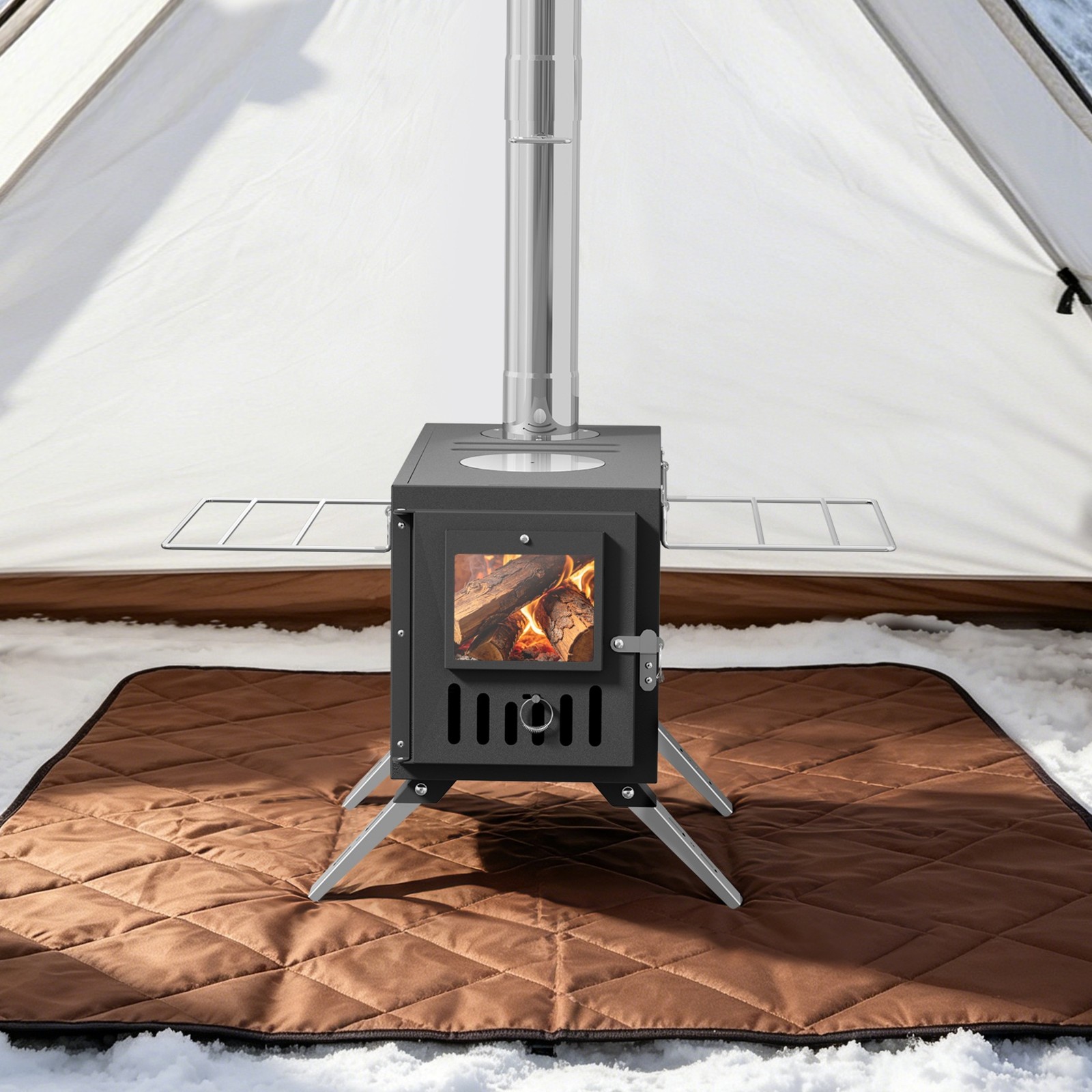 Portable Wood Burning Stove with 6 Chimney Pipes Heavy Duty Hot Tent Heater USA