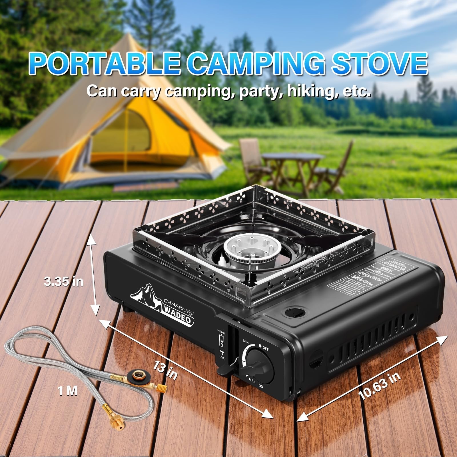 Three Fuel Portable Camping Stove with Windblocker with Carrying Case&Adapters
