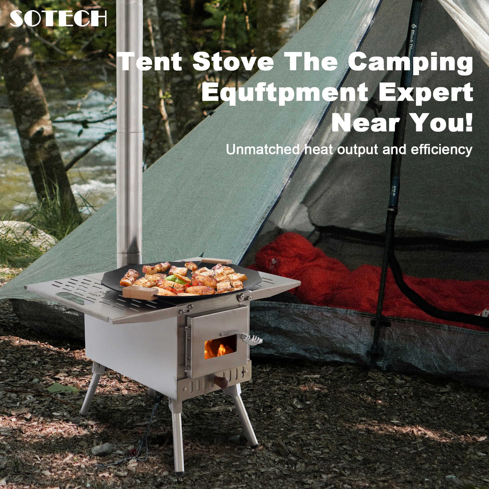 SOTECH Stainless Steel Wood Stove Portable Camp Fire Heater Grill Camping Hiking