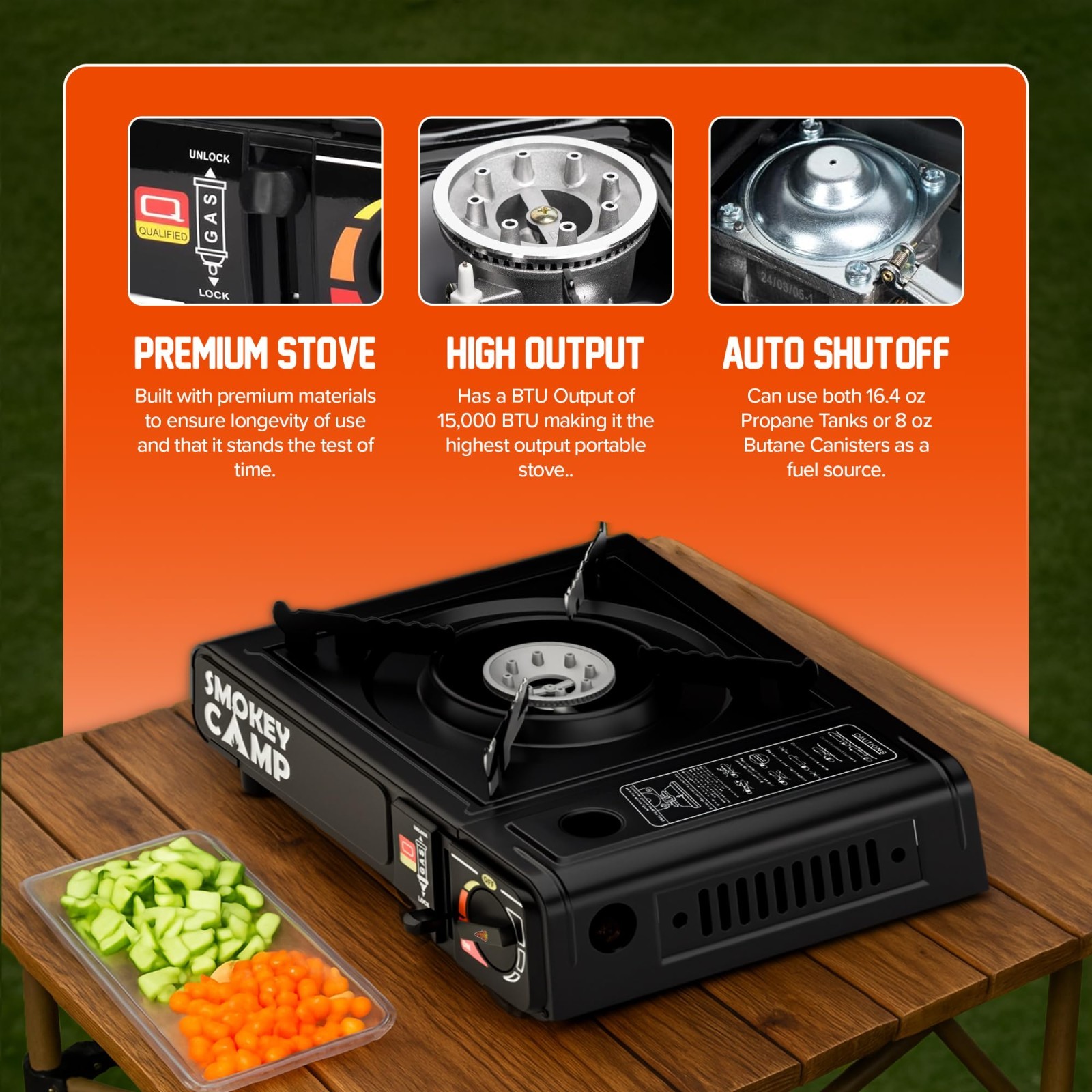 3000W Dual Fuel Camping Stove – Butane & Propane, Automatic Ignition, Adjustable