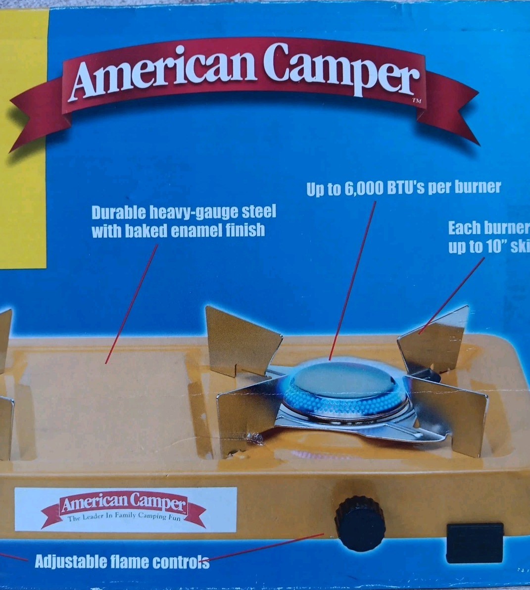 Vintage American Camper Low Profile Two Burner Propane Stove 1080B Yellow