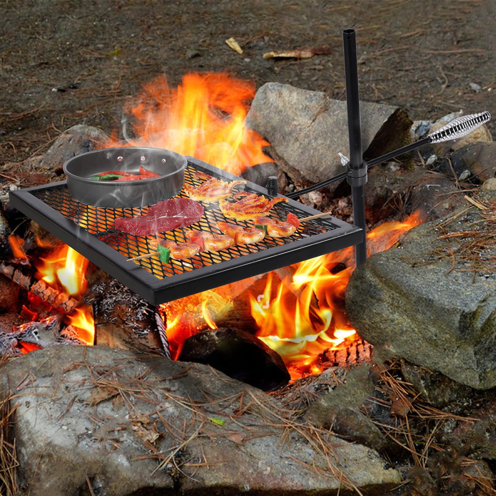 Swivel Campfire Grill 16.7″ X 12.6″ Heavy Duty Steel Grate – Outdoor Cooking