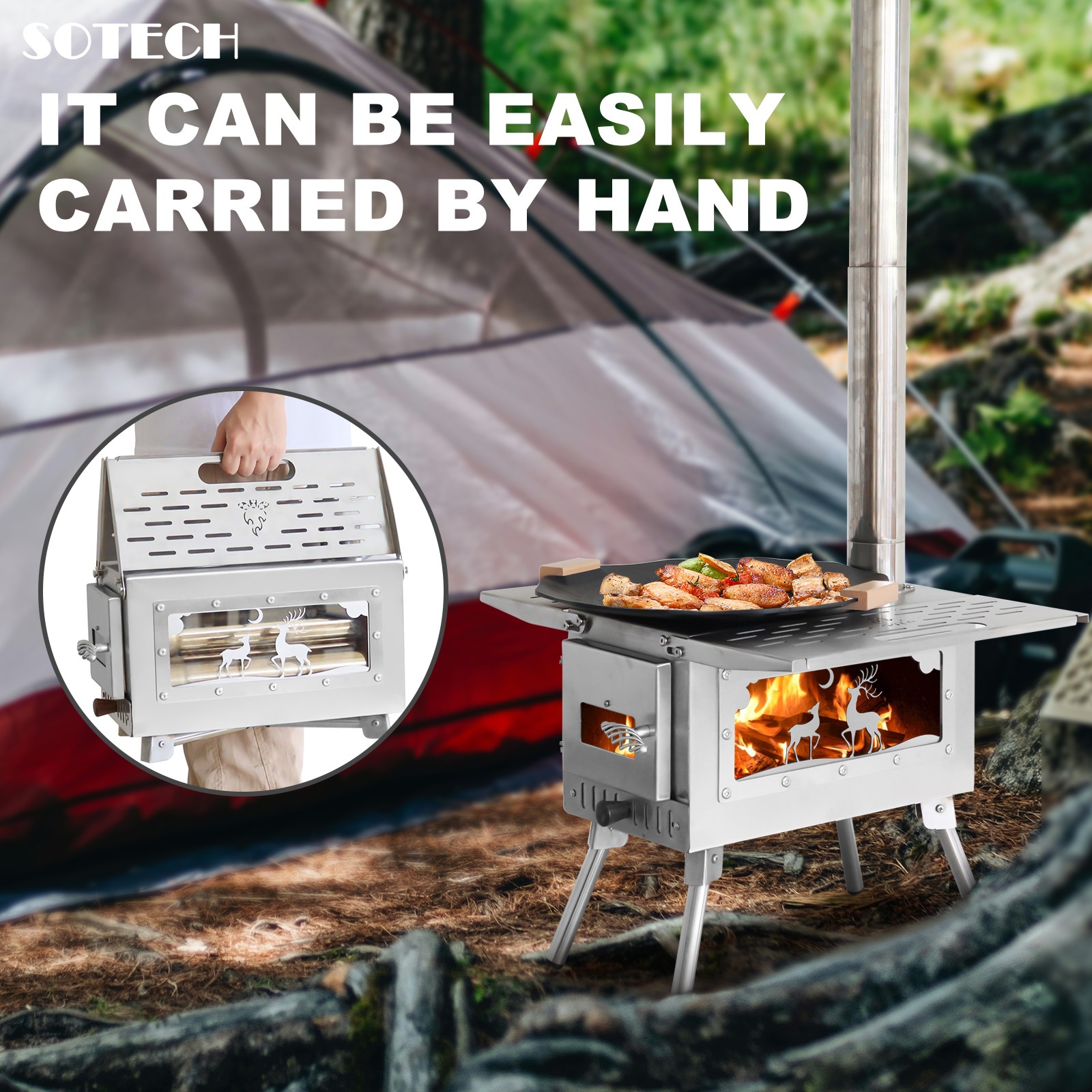 SOTECH Stainless Steel Wood Stove Portable Camp Fire Heater Grill Camping Hiking