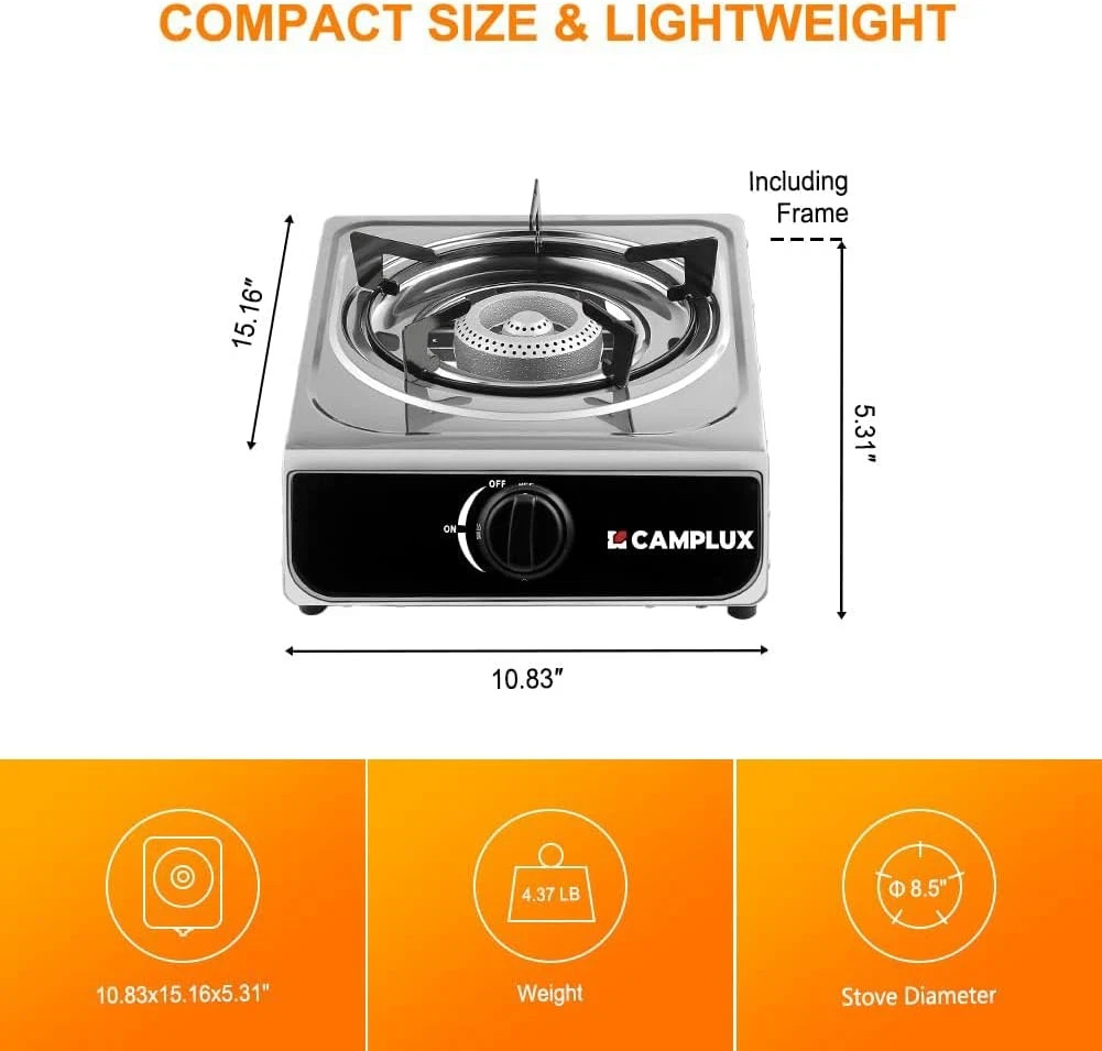 Portable Stainless Steel Propane Stove 9,800 BTU – Single Burner Gas Cooker