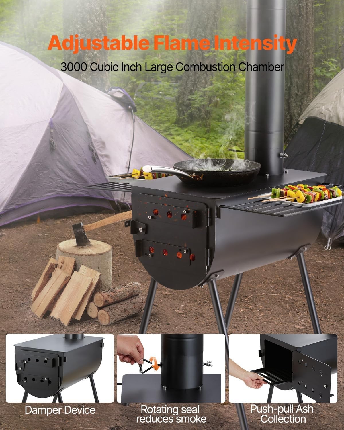 VEVOR 118″ Camping Wood Stove Portable Alloy Steel Tent Stove